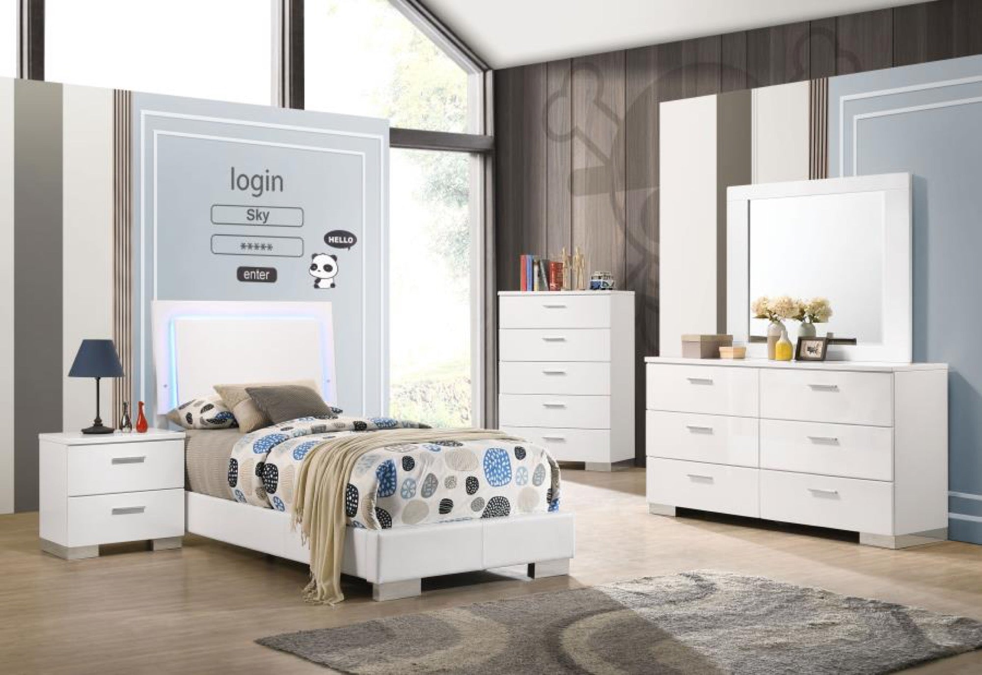 Felicity Twin 5 Piece Bedroom Set w/ LED Light