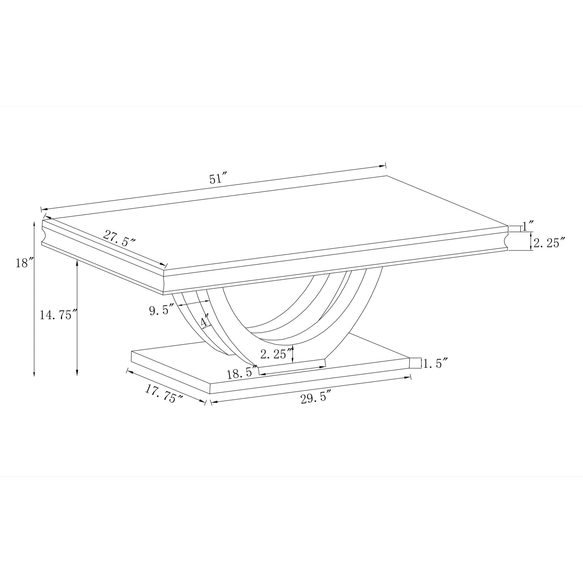 Adabella U-base Rectangle Coffee Table White and Chrome