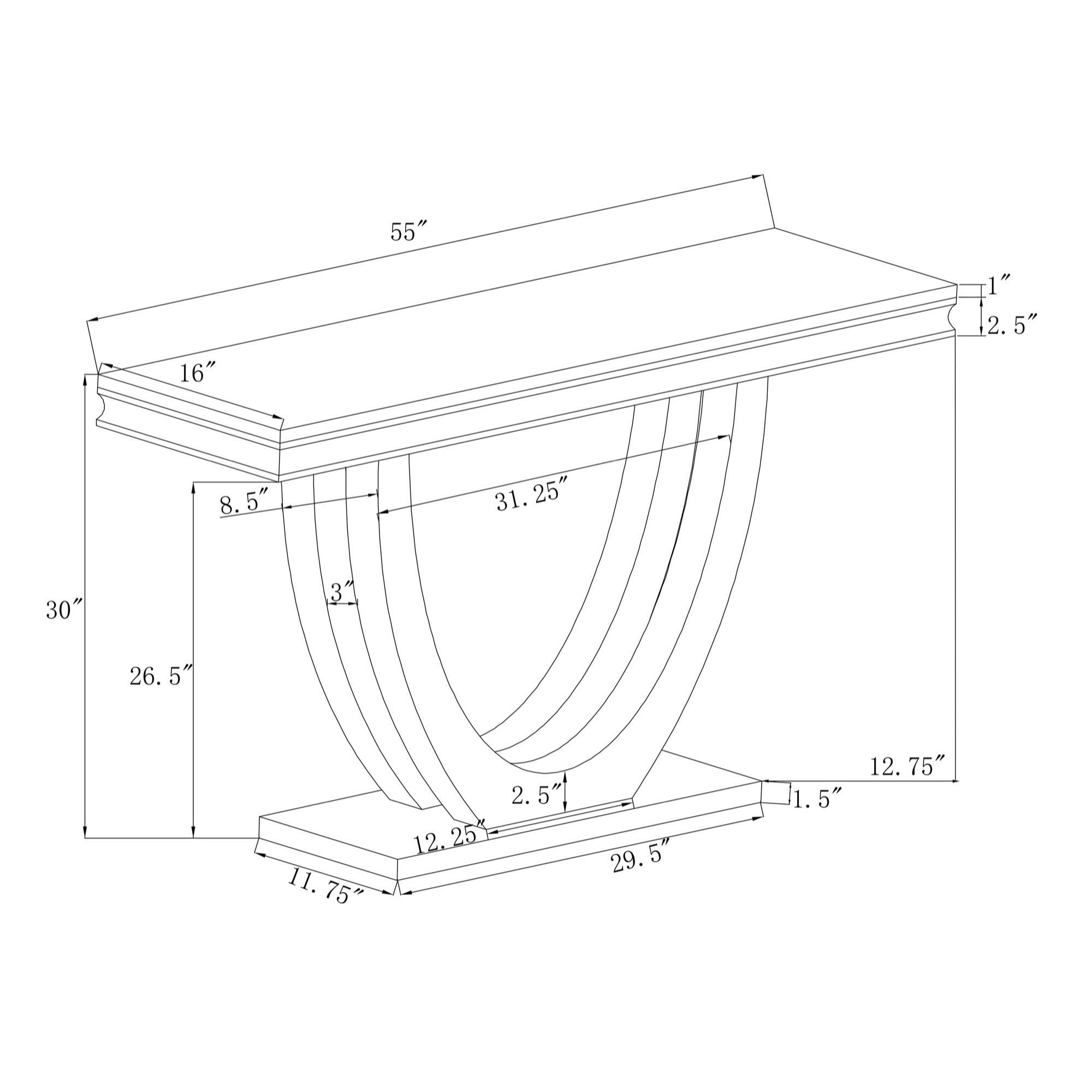 Adabella U-base Rectangle Sofa Table White and Chrome