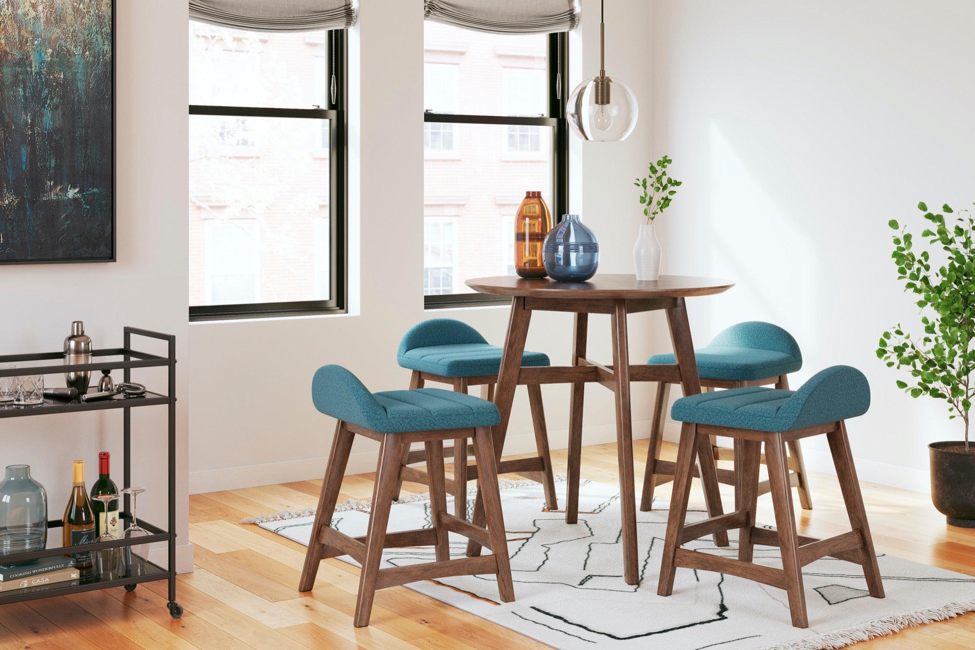 Lyncott 5 Piece Blue Counter Height Dining Set