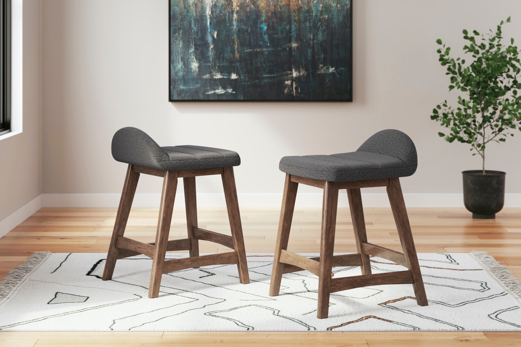 Lyncott Charcoal Counter Height Bar Stool (Set of 2)