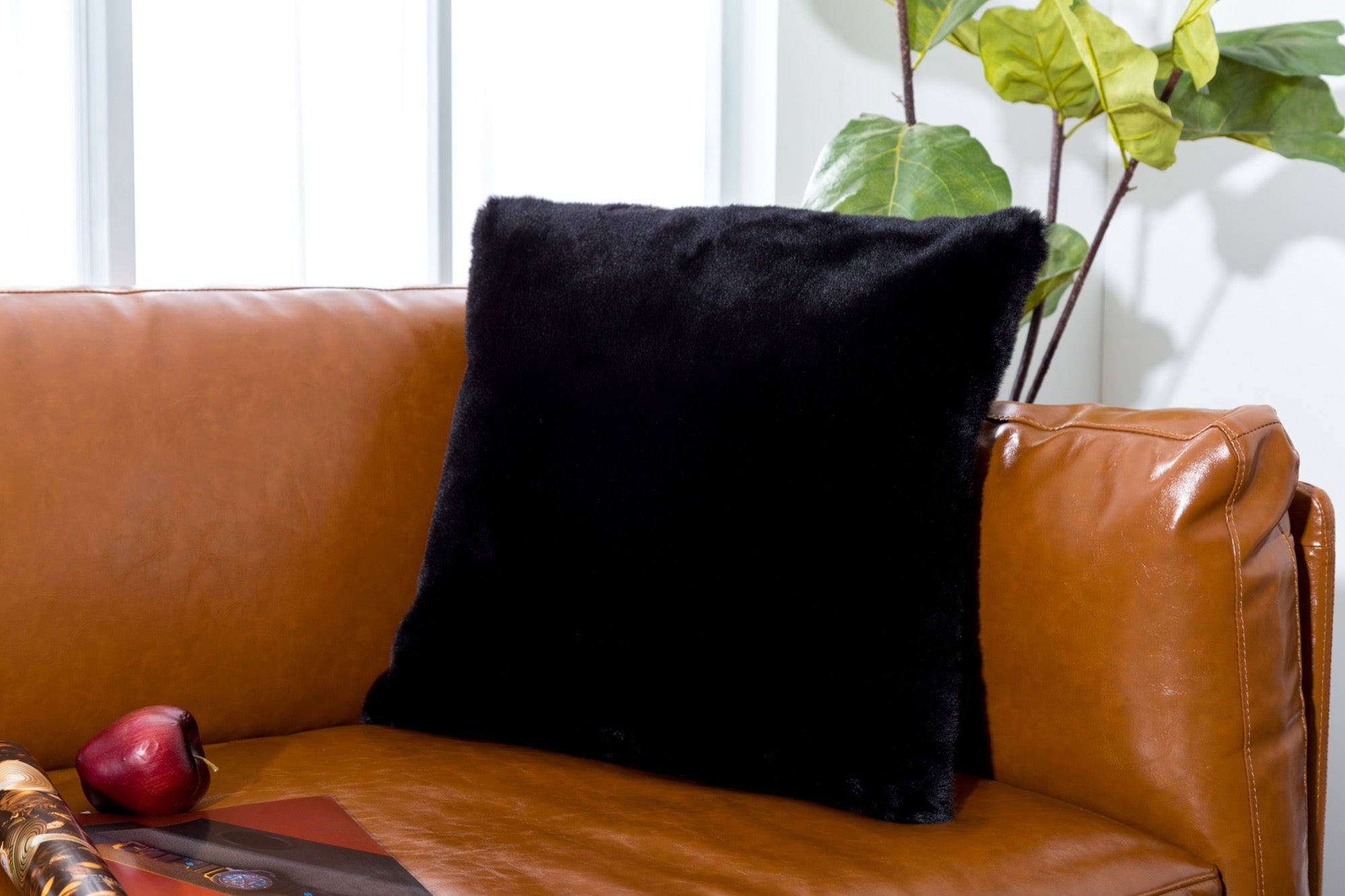 Faux Rabbit Fur Black Pillow