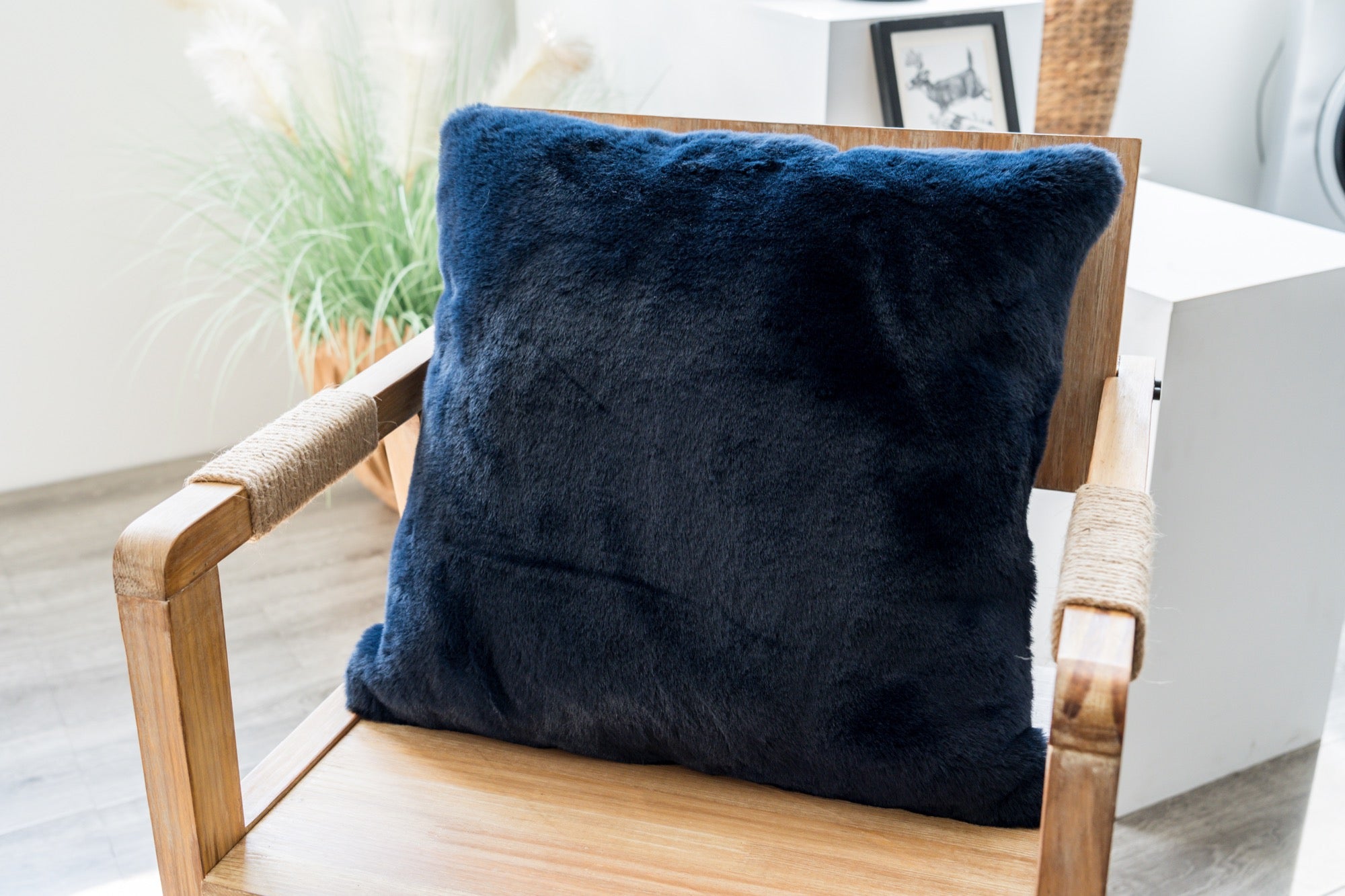 Faux Rabbit Fur Navy Pillow