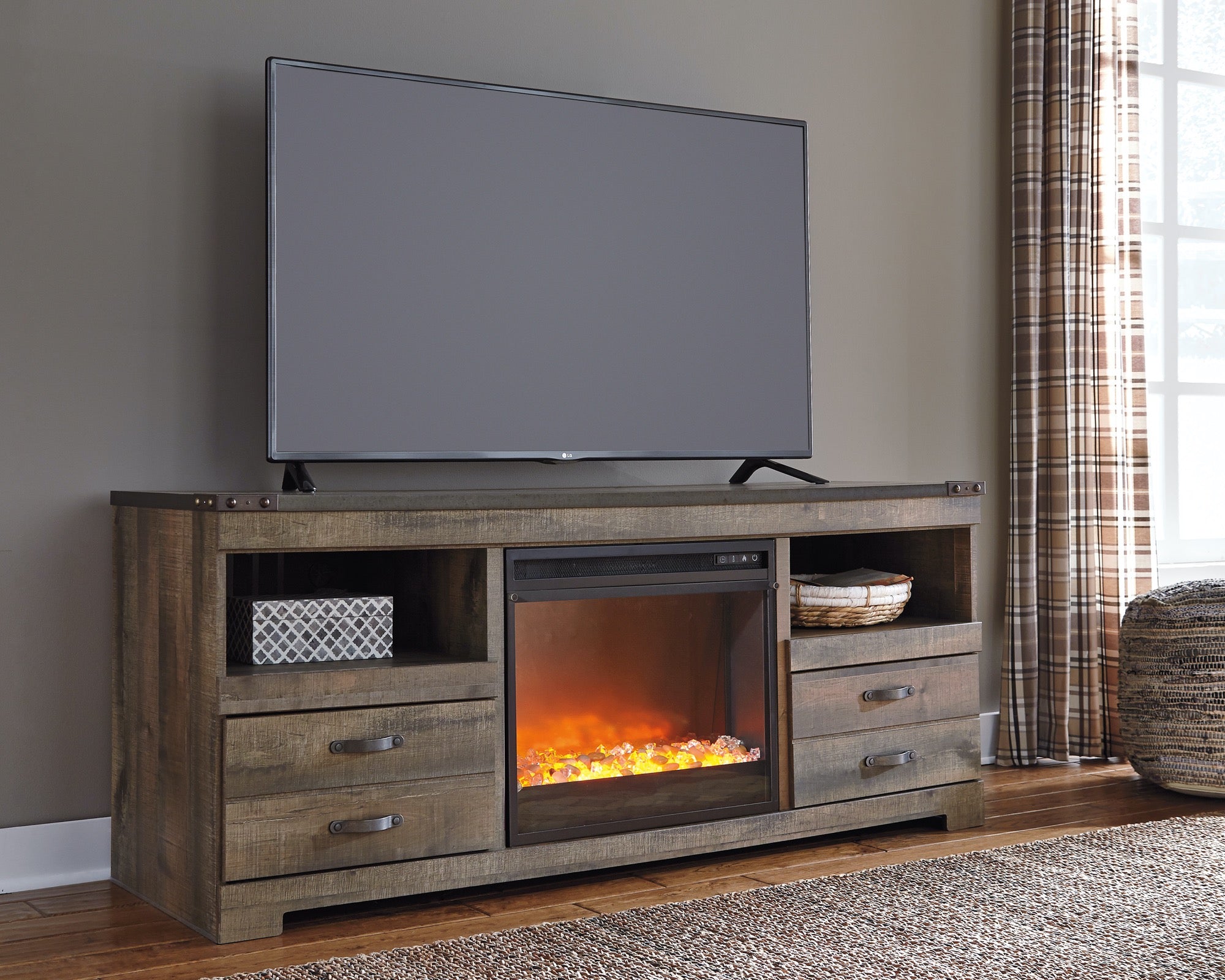 Trinell Glass/Stone Fireplace TV Stand