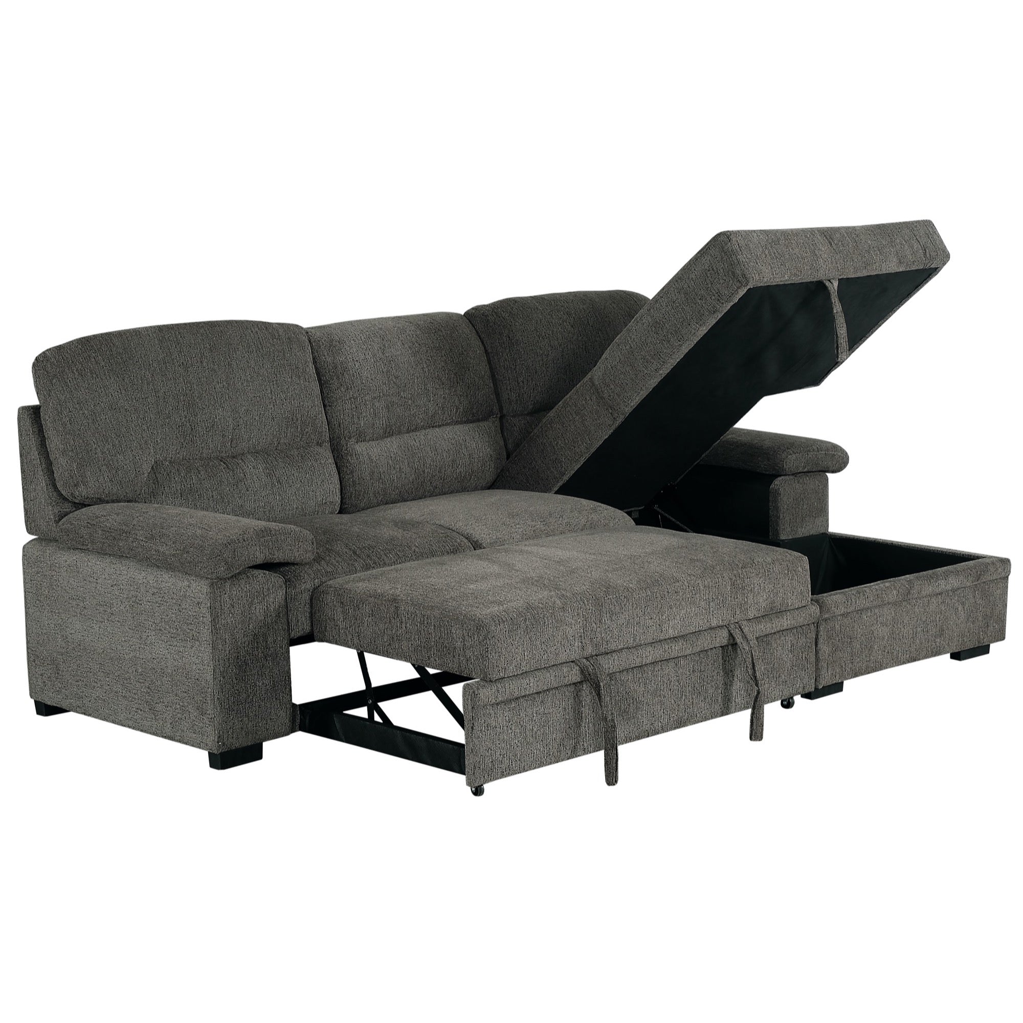 Tessaro Charcoal Sleeper Sectional w/ Popup Storage Chaise