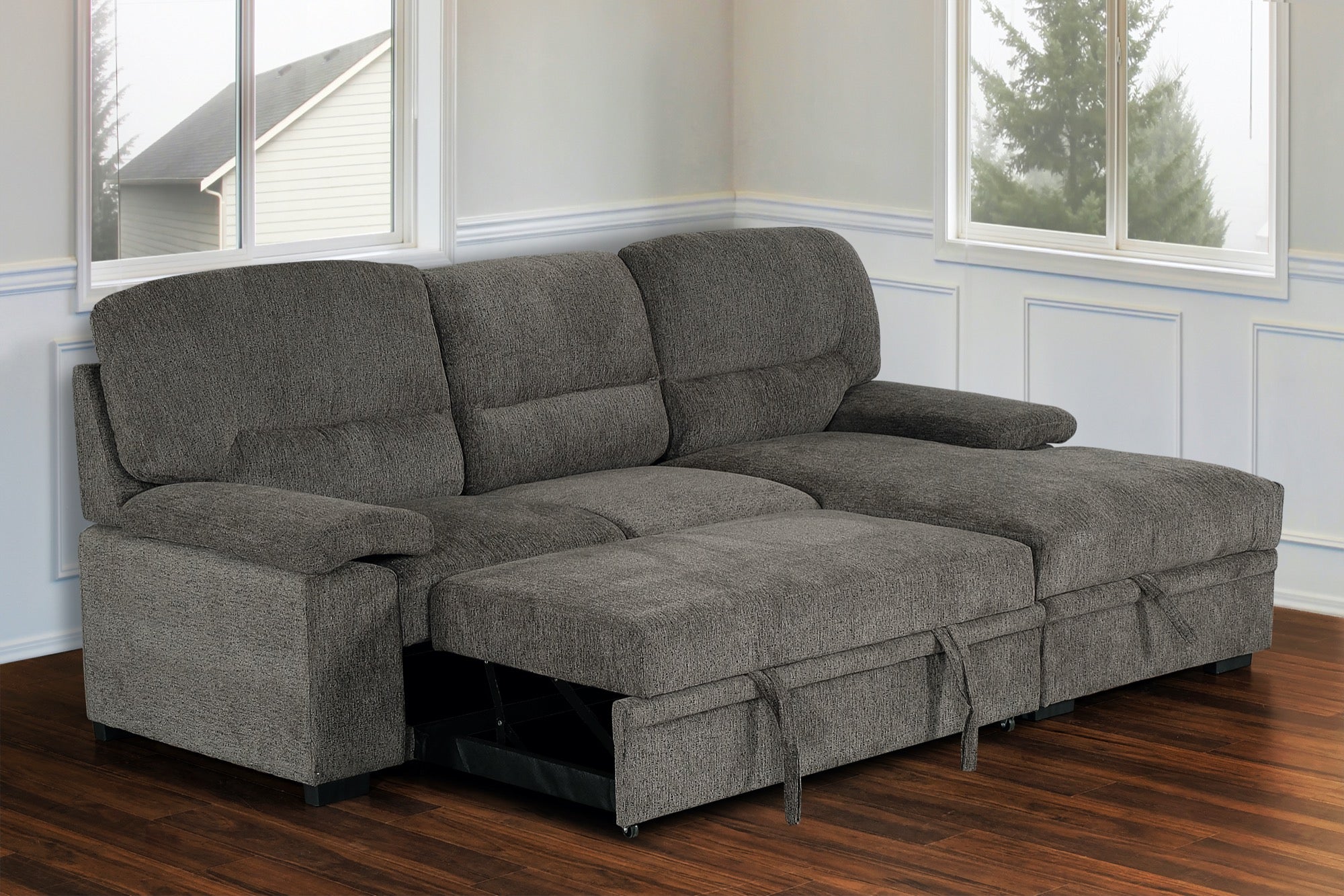 Tessaro Charcoal Sleeper Sectional w/ Popup Storage Chaise