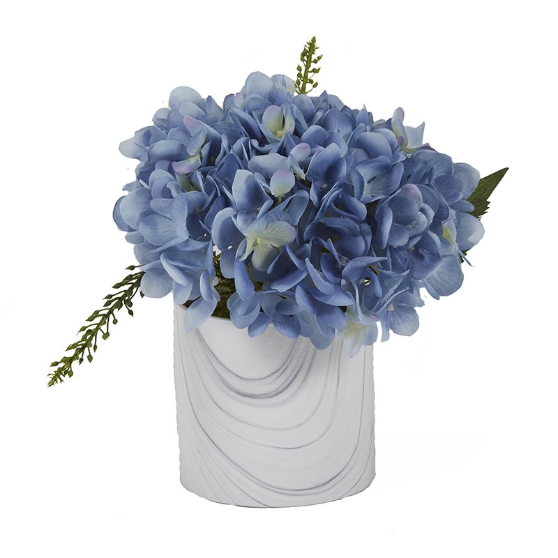 Blue Hydrangea in Marbled Ceramic Cylinder